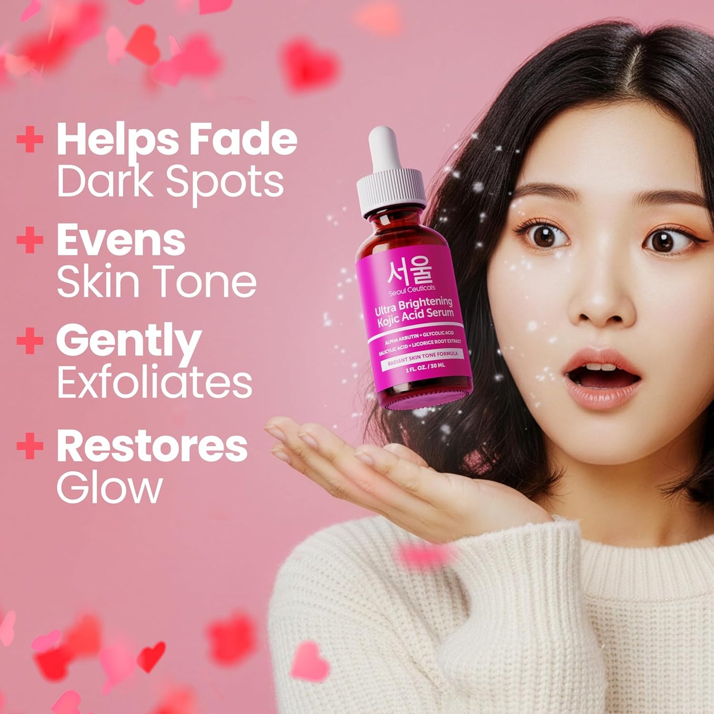Korean Skin Care Kojic Acid Serum Alpha Arbutin – Dark Spot Remover Corrector Glycolic Acid + Salicylic Acid K Beauty 1Oz