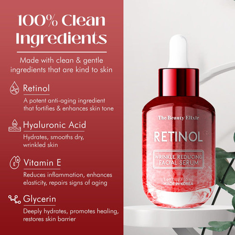 Korean Retinol Serum anti Aging Skin Care 1.69 Fl Oz Clean Beauty Elixir