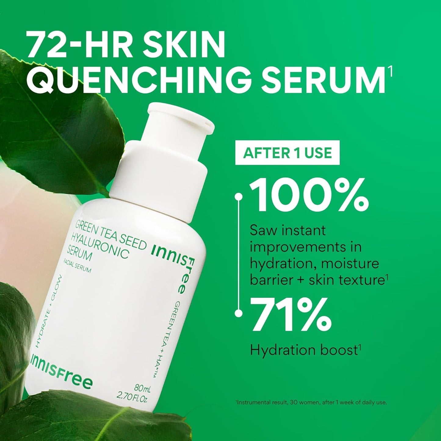 Innisfree Green Tea Seed Hydrating Serum with Hyaluronic Acid & Niacinamide, Korean Face Serum for Glow & Skin Barrier Suport, Available in Refill & Sets