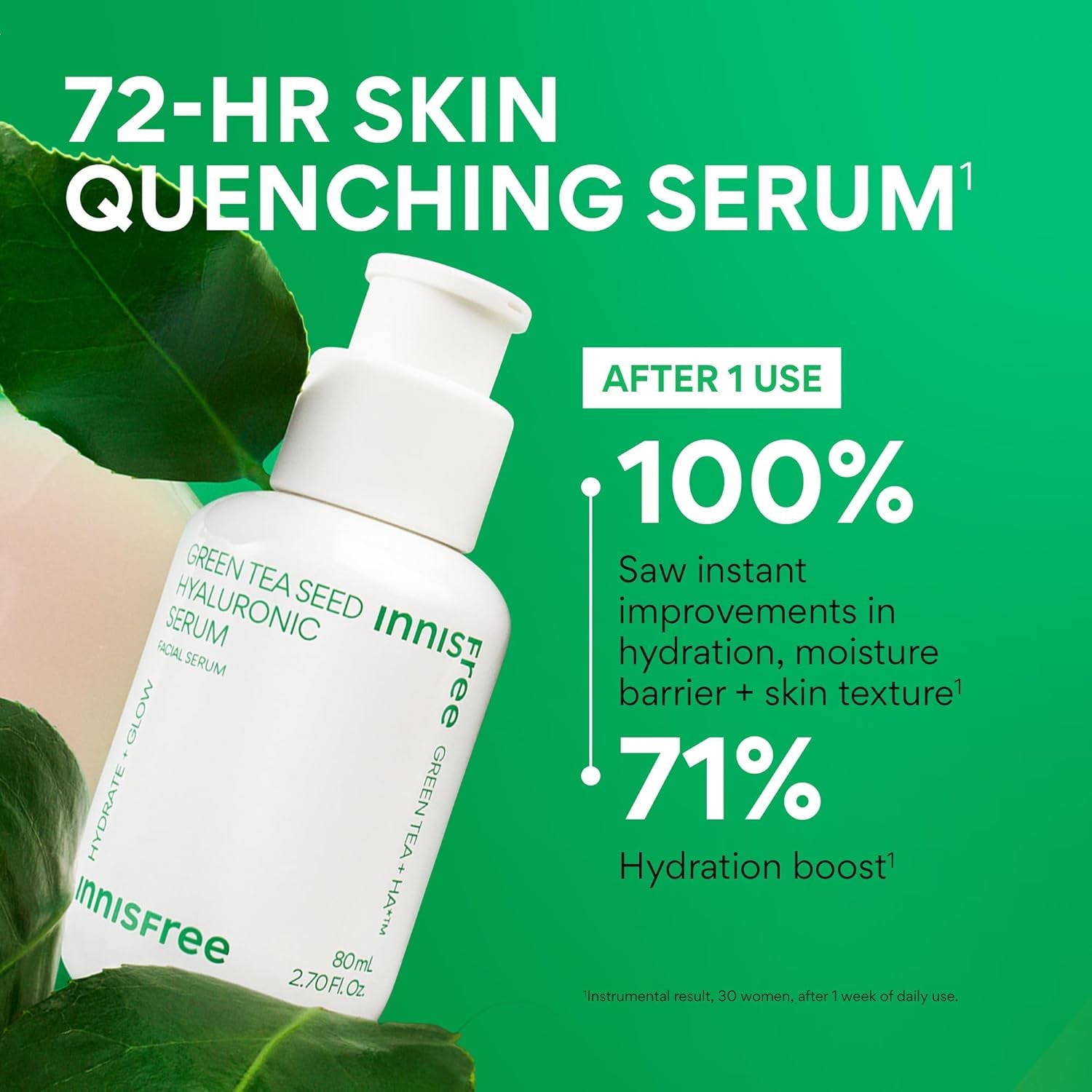 Innisfree Green Tea Seed Hydrating Serum with Hyaluronic Acid & Niacinamide, Korean Face Serum for Glow & Skin Barrier Suport, Available in Refill & Sets