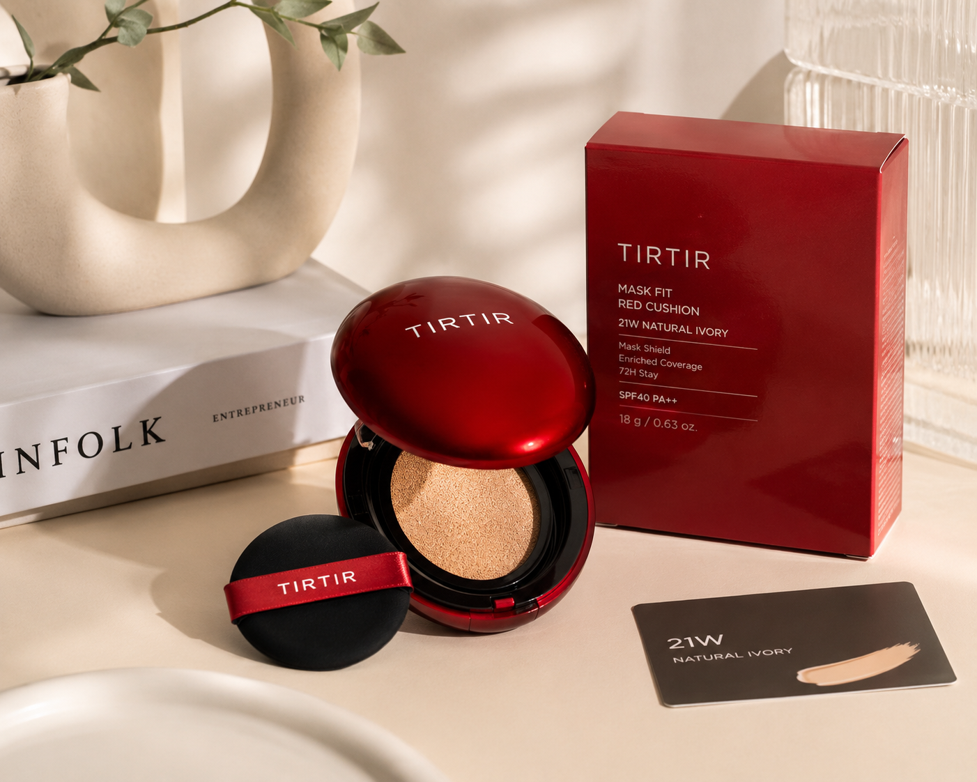 TIRTIR Mask Fit Red Cushion Foundation #21W Natural Ivory – Korean 72-Hour Full Coverage | SPF 40 PA++, Transfer & Mask-Proof | Red Propolis & Hyaluronic Acid | Satin Glow – 0.63 Fl Oz