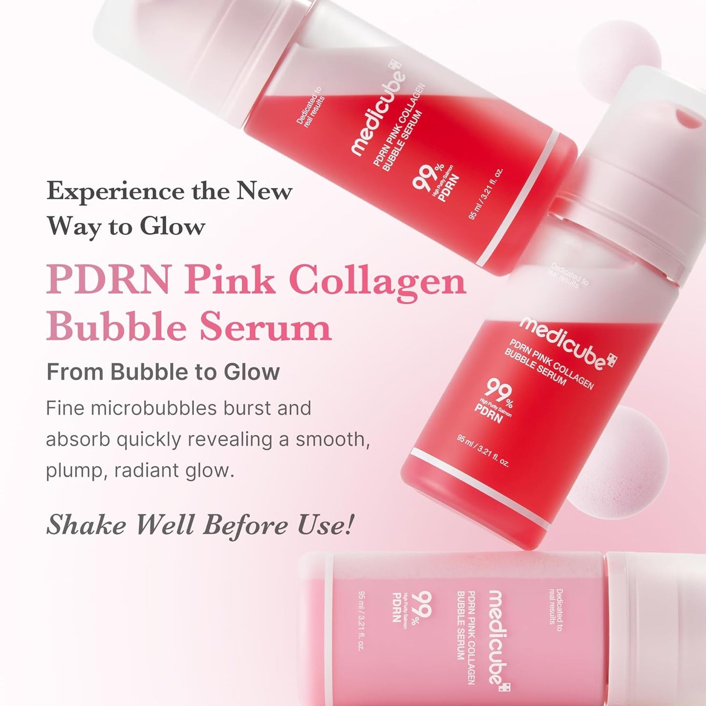 PDRN Pink Collagen Bubble Serum | Bubble-To-Glow Firming Serum with 99% Purity PDRN & Low-Molecular Collagen | Lightweight, Fast-Absorbing Bubble Texture for Radiant, Plump Skin | 3.21 Fl.Oz