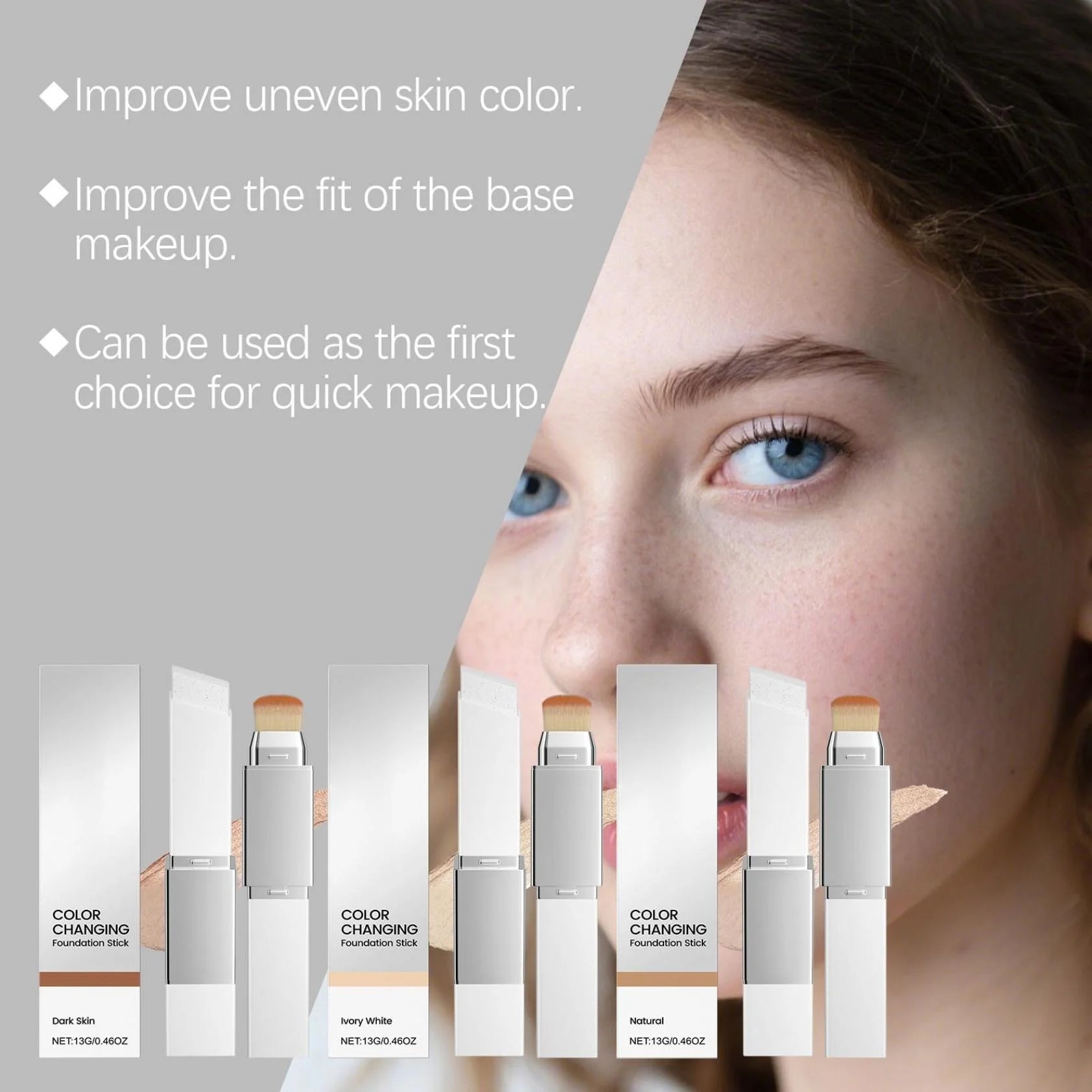 Color Changing Foundation Stick – Korean Tone-Adapting Makeup | Flawless Skin, Full Coverage, Hydrating Concealer Balm