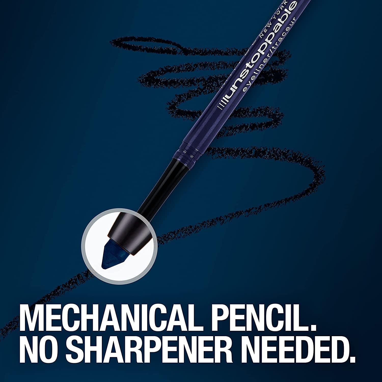 Maybelline Unstoppable Waterproof Mechanical Black Eyeliner Pencil, Easy to Apply, Smooth Glide, up to 24 Hour Wear, Onyx