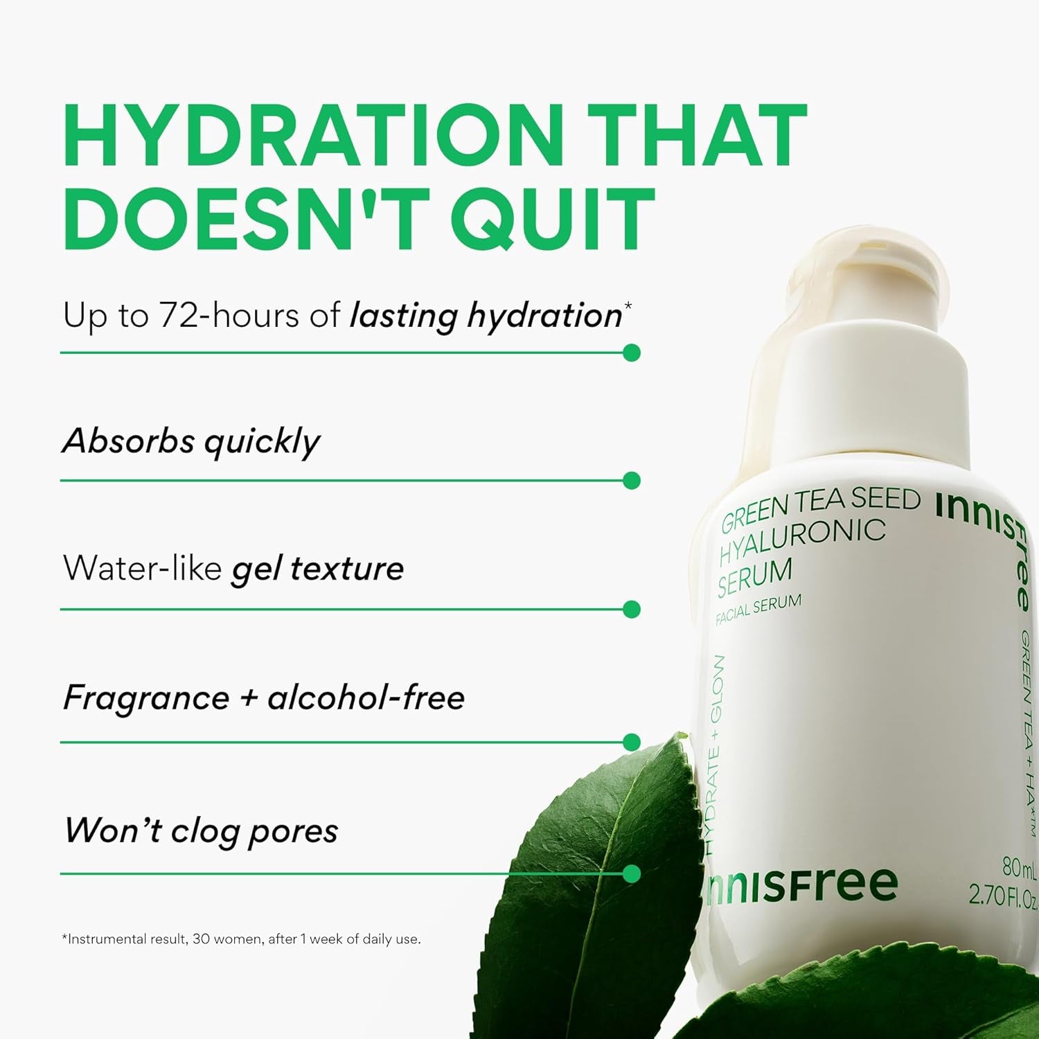 Innisfree Green Tea Seed Hydrating Serum with Hyaluronic Acid & Niacinamide, Korean Face Serum for Glow & Skin Barrier Suport, Available in Refill & Sets