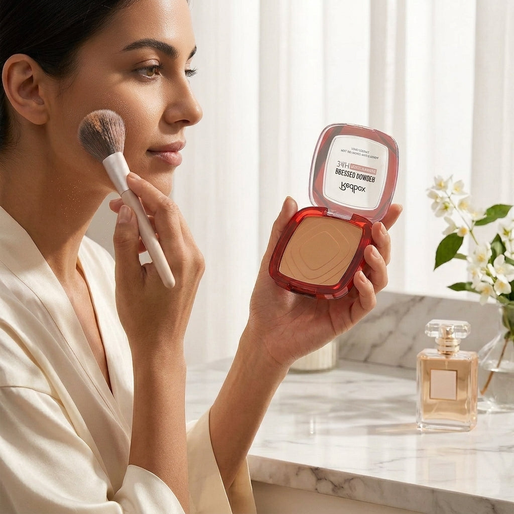 Matte Pressed Powder Foundation – 24H Full Coverage with Puff
