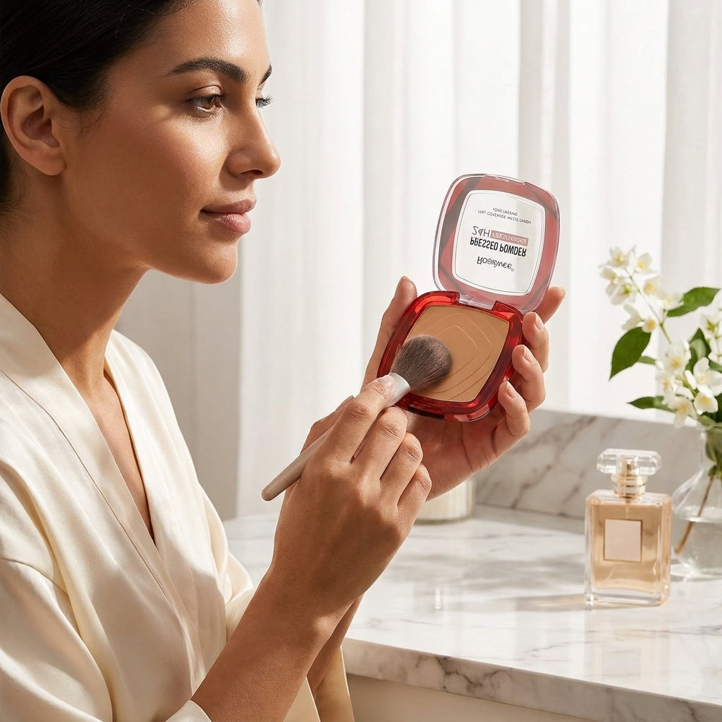Matte Pressed Powder Foundation – 24H Full Coverage with Puff