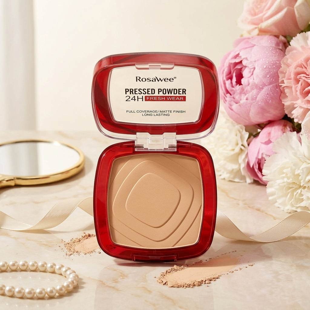 Matte Pressed Powder Foundation – 24H Full Coverage with Puff