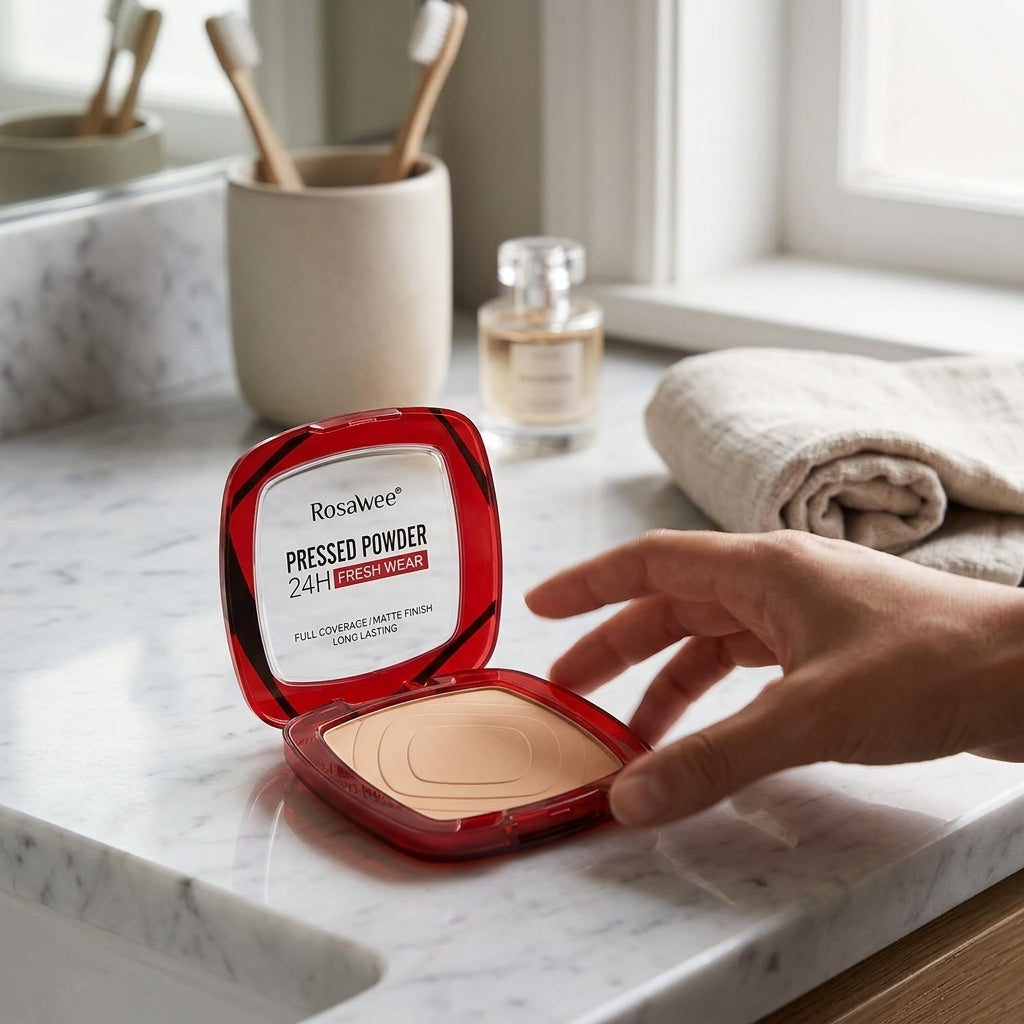 Matte Pressed Powder Foundation – 24H Full Coverage with Puff
